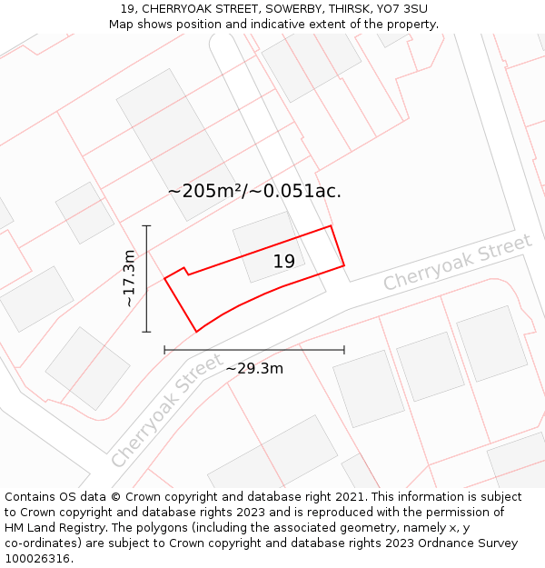 19, CHERRYOAK STREET, SOWERBY, THIRSK, YO7 3SU: Plot and title map