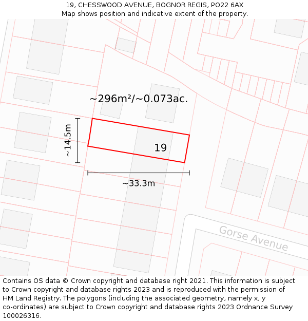 19, CHESSWOOD AVENUE, BOGNOR REGIS, PO22 6AX: Plot and title map