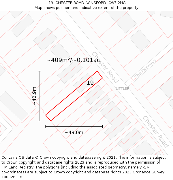 19, CHESTER ROAD, WINSFORD, CW7 2NG: Plot and title map