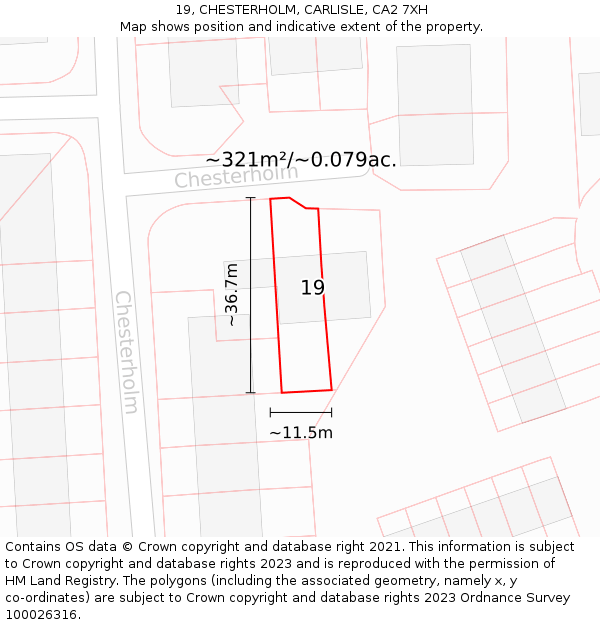 19, CHESTERHOLM, CARLISLE, CA2 7XH: Plot and title map