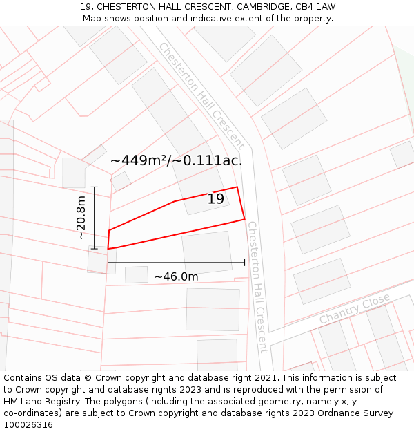 19, CHESTERTON HALL CRESCENT, CAMBRIDGE, CB4 1AW: Plot and title map