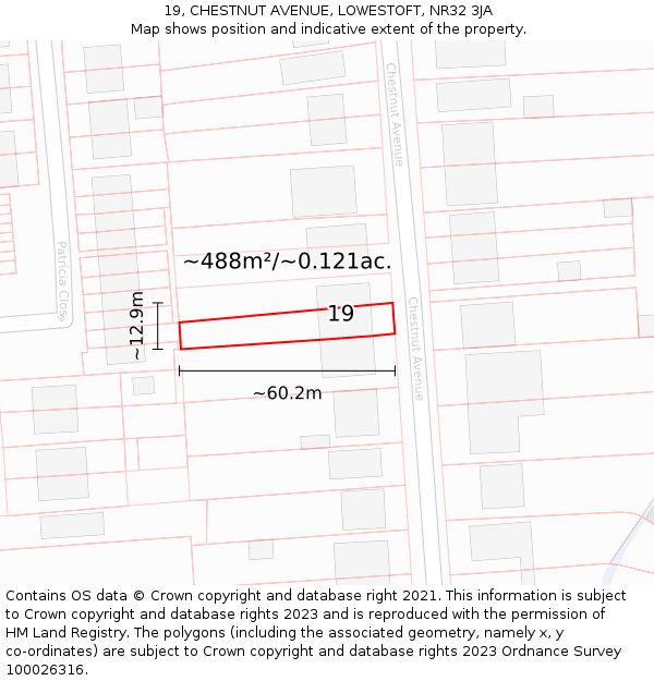 19, CHESTNUT AVENUE, LOWESTOFT, NR32 3JA: Plot and title map