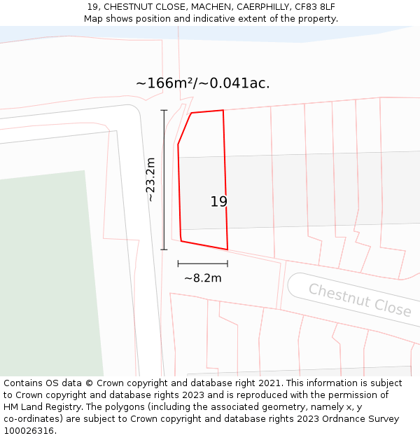 19, CHESTNUT CLOSE, MACHEN, CAERPHILLY, CF83 8LF: Plot and title map
