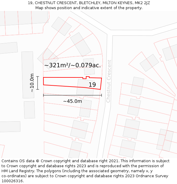 19, CHESTNUT CRESCENT, BLETCHLEY, MILTON KEYNES, MK2 2JZ: Plot and title map