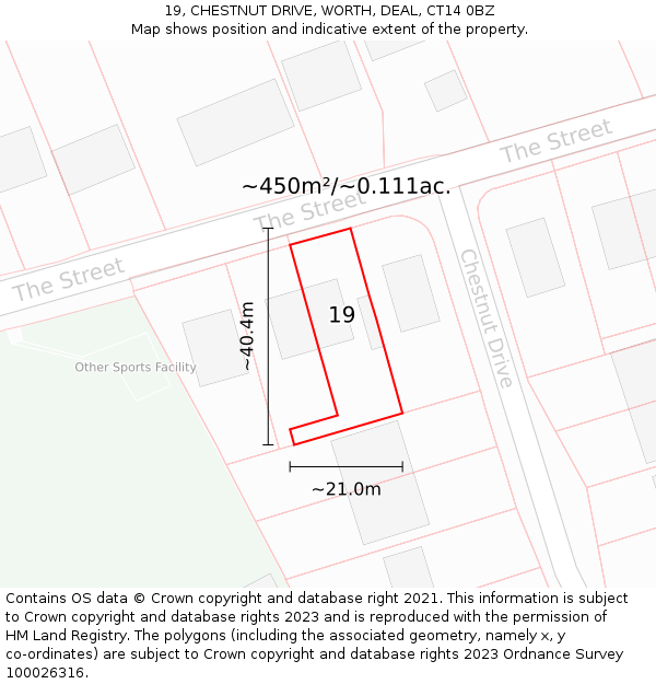 19, CHESTNUT DRIVE, WORTH, DEAL, CT14 0BZ: Plot and title map