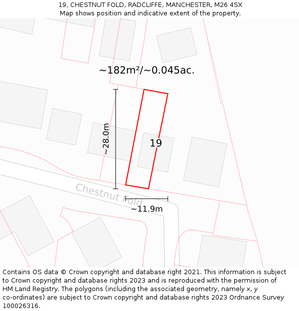 19, CHESTNUT FOLD, RADCLIFFE, MANCHESTER, M26 4SX: Plot and title map