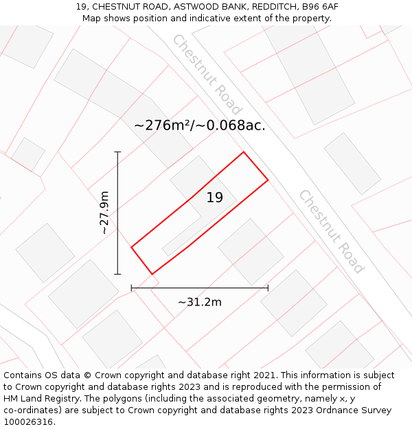 19, CHESTNUT ROAD, ASTWOOD BANK, REDDITCH, B96 6AF: Plot and title map