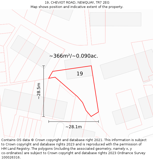 19, CHEVIOT ROAD, NEWQUAY, TR7 2EG: Plot and title map