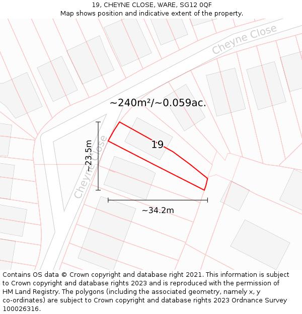 19, CHEYNE CLOSE, WARE, SG12 0QF: Plot and title map