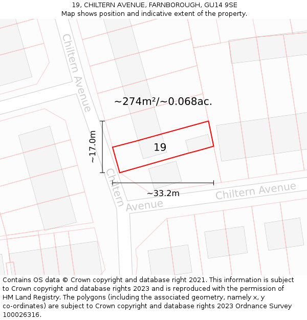 19, CHILTERN AVENUE, FARNBOROUGH, GU14 9SE: Plot and title map