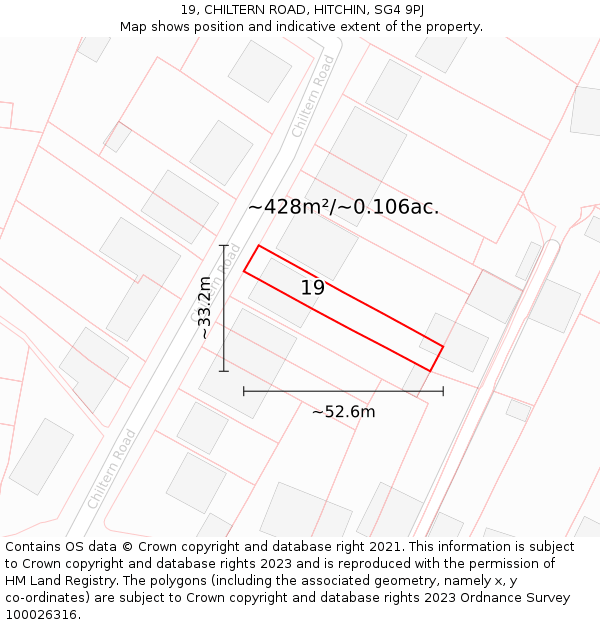 19, CHILTERN ROAD, HITCHIN, SG4 9PJ: Plot and title map