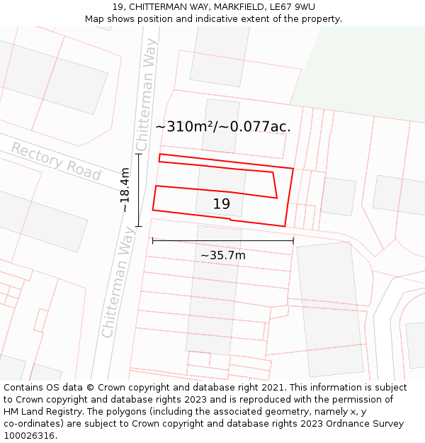 19, CHITTERMAN WAY, MARKFIELD, LE67 9WU: Plot and title map