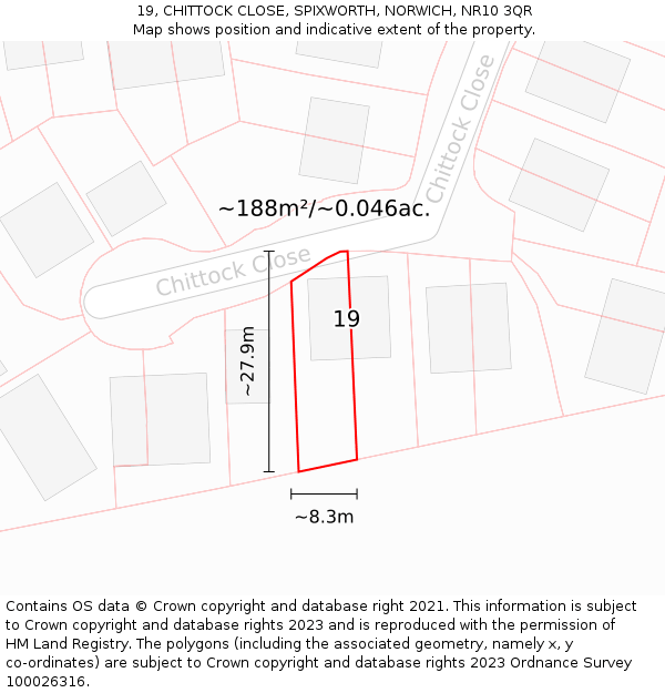 19, CHITTOCK CLOSE, SPIXWORTH, NORWICH, NR10 3QR: Plot and title map