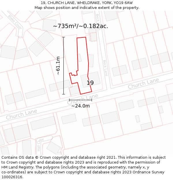 19, CHURCH LANE, WHELDRAKE, YORK, YO19 6AW: Plot and title map