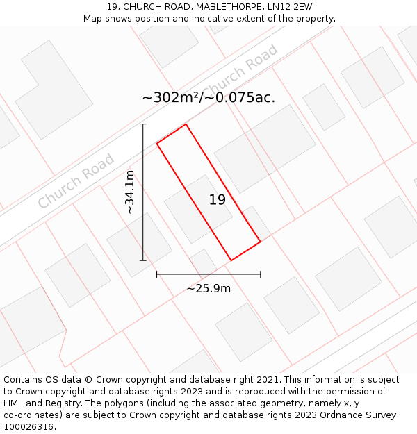 19, CHURCH ROAD, MABLETHORPE, LN12 2EW: Plot and title map