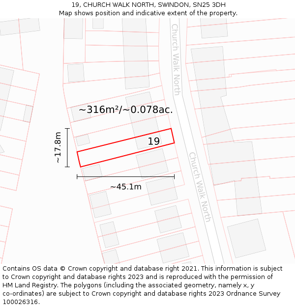 19, CHURCH WALK NORTH, SWINDON, SN25 3DH: Plot and title map