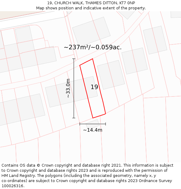 19, CHURCH WALK, THAMES DITTON, KT7 0NP: Plot and title map