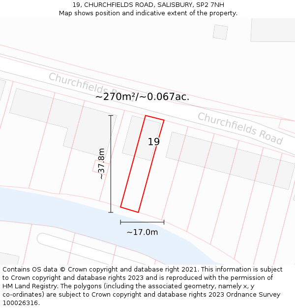 19, CHURCHFIELDS ROAD, SALISBURY, SP2 7NH: Plot and title map