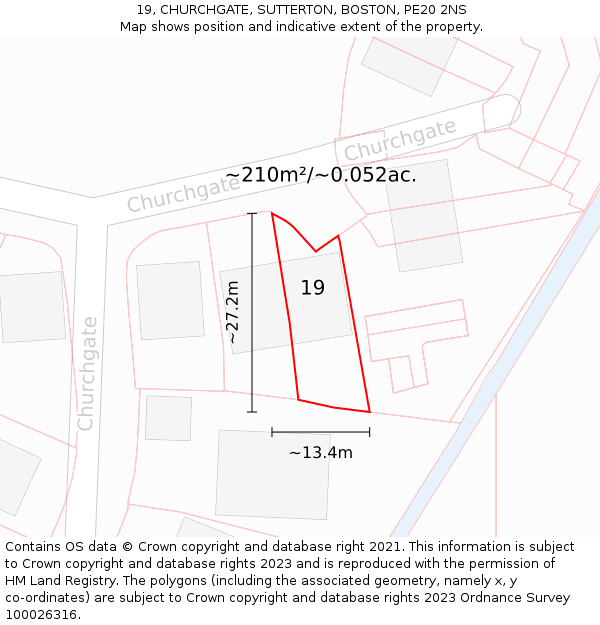 19, CHURCHGATE, SUTTERTON, BOSTON, PE20 2NS: Plot and title map