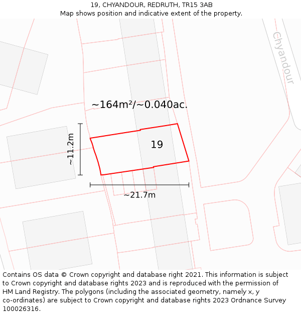 19, CHYANDOUR, REDRUTH, TR15 3AB: Plot and title map