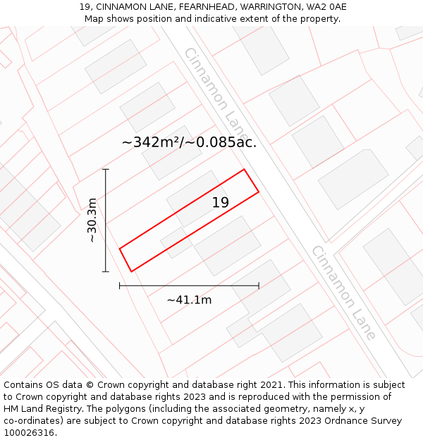 19, CINNAMON LANE, FEARNHEAD, WARRINGTON, WA2 0AE: Plot and title map