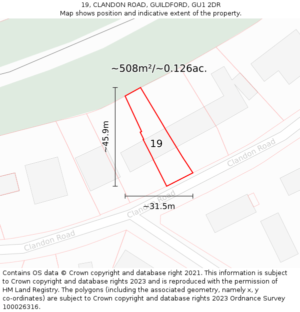 19, CLANDON ROAD, GUILDFORD, GU1 2DR: Plot and title map