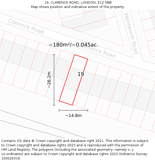 19, CLARENCE ROAD, LONDON, E12 5BB: Plot and title map