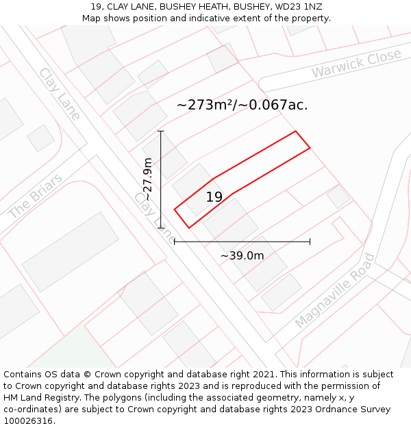 19, CLAY LANE, BUSHEY HEATH, BUSHEY, WD23 1NZ: Plot and title map