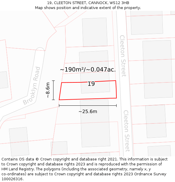 19, CLEETON STREET, CANNOCK, WS12 3HB: Plot and title map