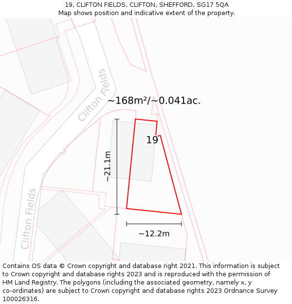 19, CLIFTON FIELDS, CLIFTON, SHEFFORD, SG17 5QA: Plot and title map