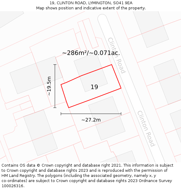 19, CLINTON ROAD, LYMINGTON, SO41 9EA: Plot and title map