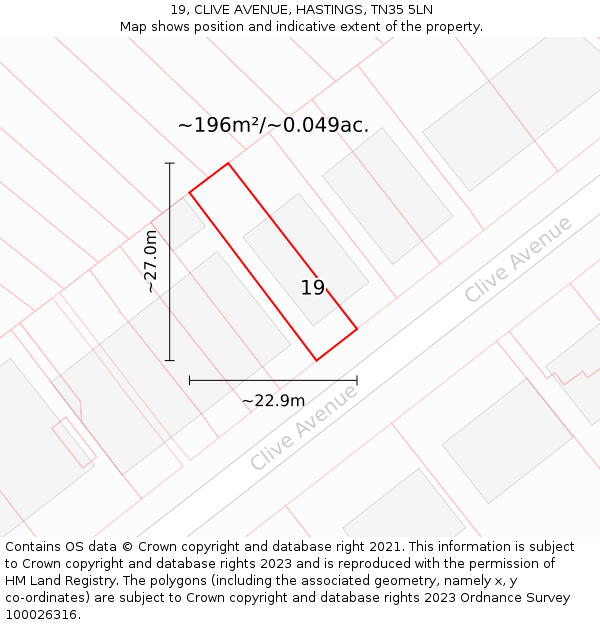 19, CLIVE AVENUE, HASTINGS, TN35 5LN: Plot and title map