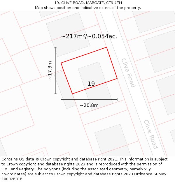 19, CLIVE ROAD, MARGATE, CT9 4EH: Plot and title map