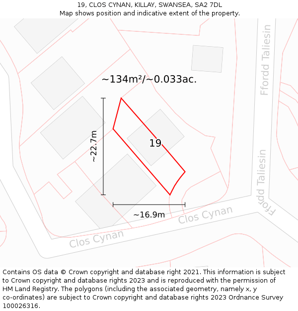 19, CLOS CYNAN, KILLAY, SWANSEA, SA2 7DL: Plot and title map