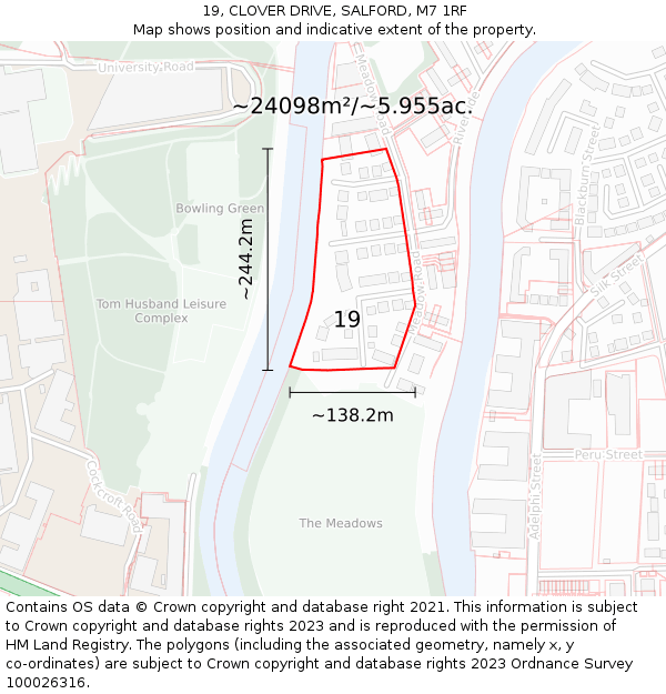 19, CLOVER DRIVE, SALFORD, M7 1RF: Plot and title map