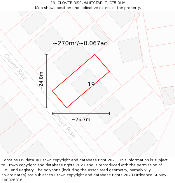 19, CLOVER RISE, WHITSTABLE, CT5 3HA: Plot and title map