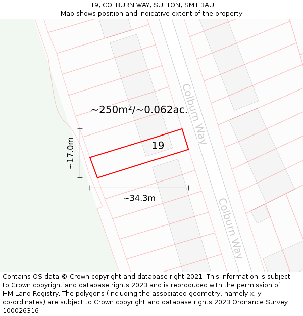 19, COLBURN WAY, SUTTON, SM1 3AU: Plot and title map
