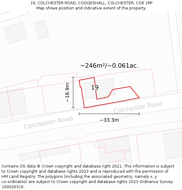 19, COLCHESTER ROAD, COGGESHALL, COLCHESTER, CO6 1RP: Plot and title map