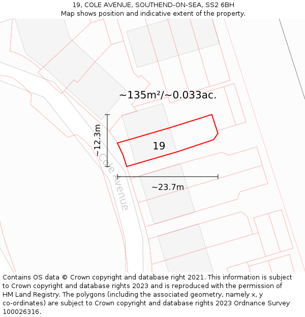 19, COLE AVENUE, SOUTHEND-ON-SEA, SS2 6BH: Plot and title map
