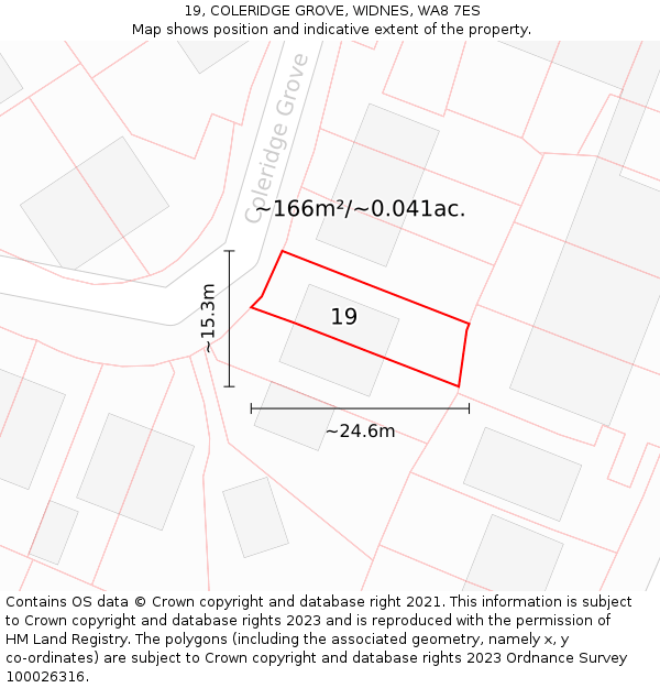 19, COLERIDGE GROVE, WIDNES, WA8 7ES: Plot and title map