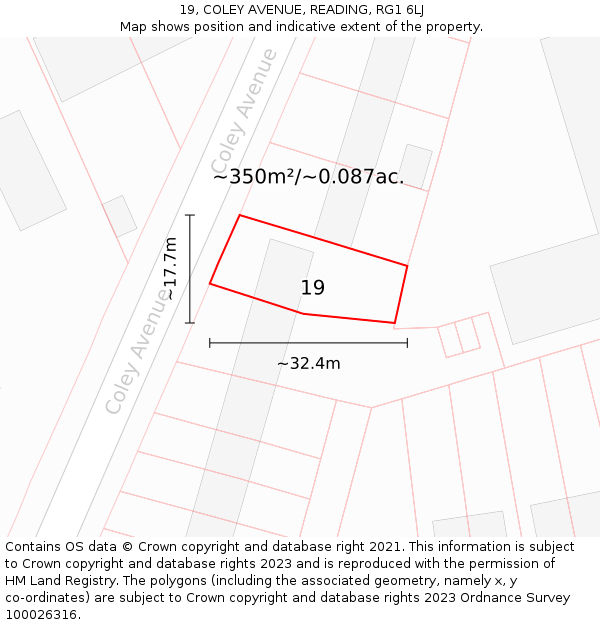 19, COLEY AVENUE, READING, RG1 6LJ: Plot and title map