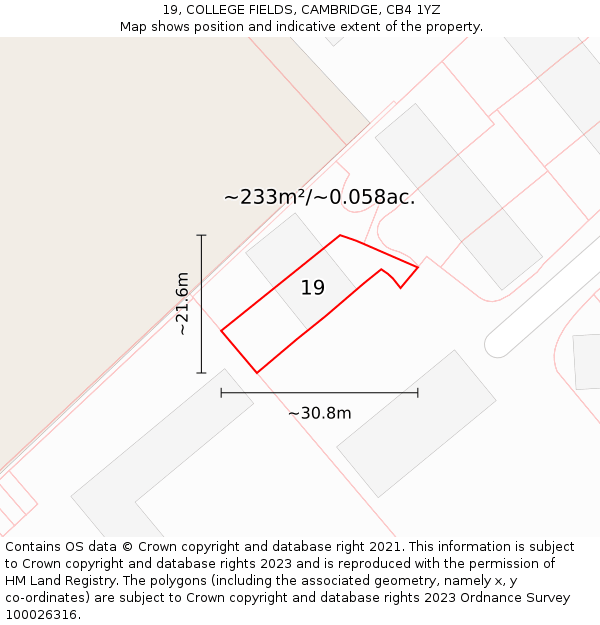 19, COLLEGE FIELDS, CAMBRIDGE, CB4 1YZ: Plot and title map
