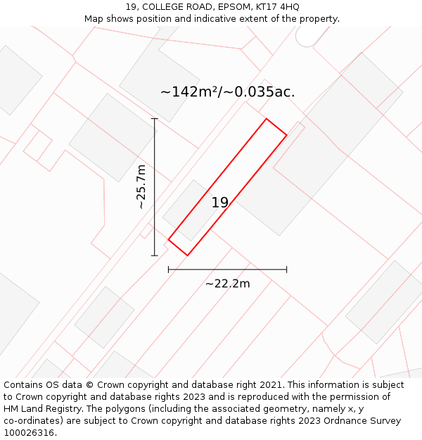19, COLLEGE ROAD, EPSOM, KT17 4HQ: Plot and title map