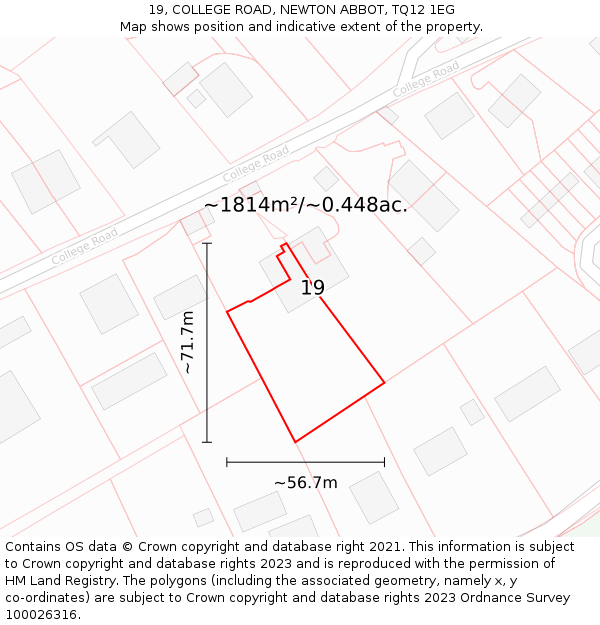 19, COLLEGE ROAD, NEWTON ABBOT, TQ12 1EG: Plot and title map