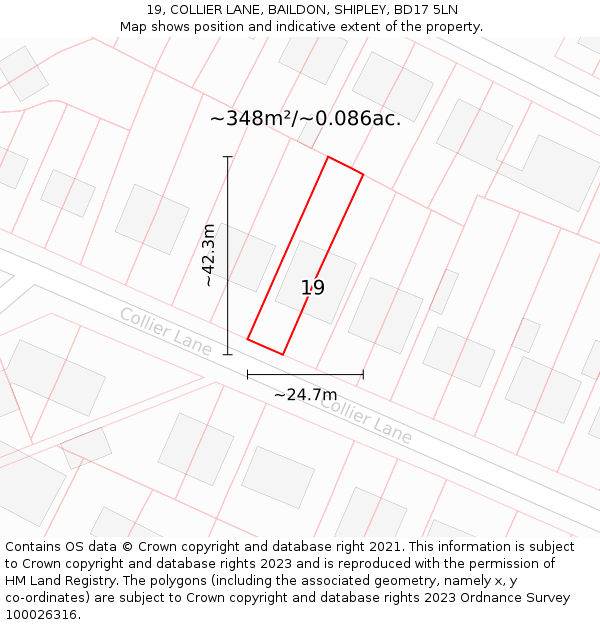 19, COLLIER LANE, BAILDON, SHIPLEY, BD17 5LN: Plot and title map
