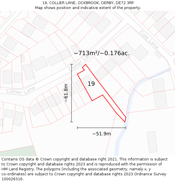 19, COLLIER LANE, OCKBROOK, DERBY, DE72 3RP: Plot and title map