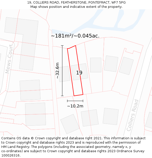 19, COLLIERS ROAD, FEATHERSTONE, PONTEFRACT, WF7 5PG: Plot and title map