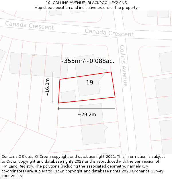 19, COLLINS AVENUE, BLACKPOOL, FY2 0NS: Plot and title map