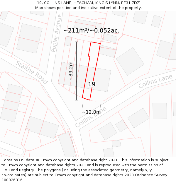19, COLLINS LANE, HEACHAM, KING'S LYNN, PE31 7DZ: Plot and title map