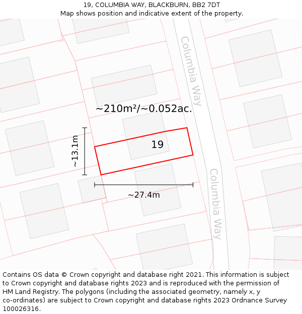 19, COLUMBIA WAY, BLACKBURN, BB2 7DT: Plot and title map